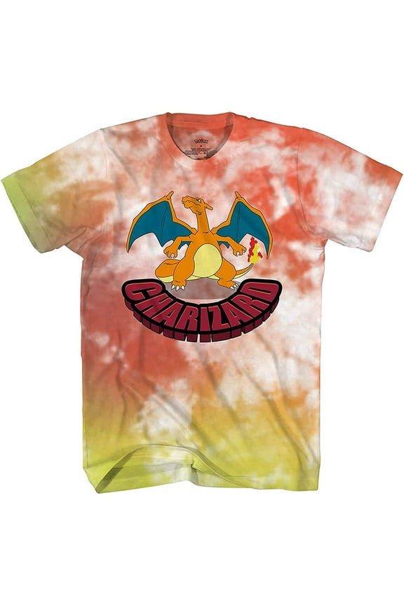 Pokemon Boys Charizard Game Shirt - Gotta Catch Em All - Official Tie Dye T-Shirt Orange Tie Dye, Medium