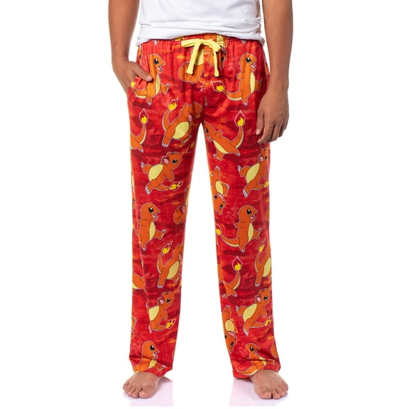 Pokemon Mens Charmander AOP Fire Type Adjustable Waistband Sleep Bottom Lounge Pajama Pants