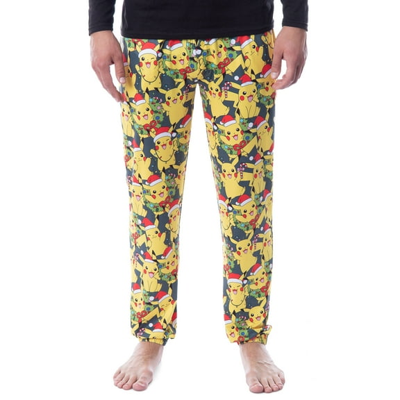 Pokemon Mens' Pikachu Christmas Santa Toss Print Sleep Pajama Jogger Pants