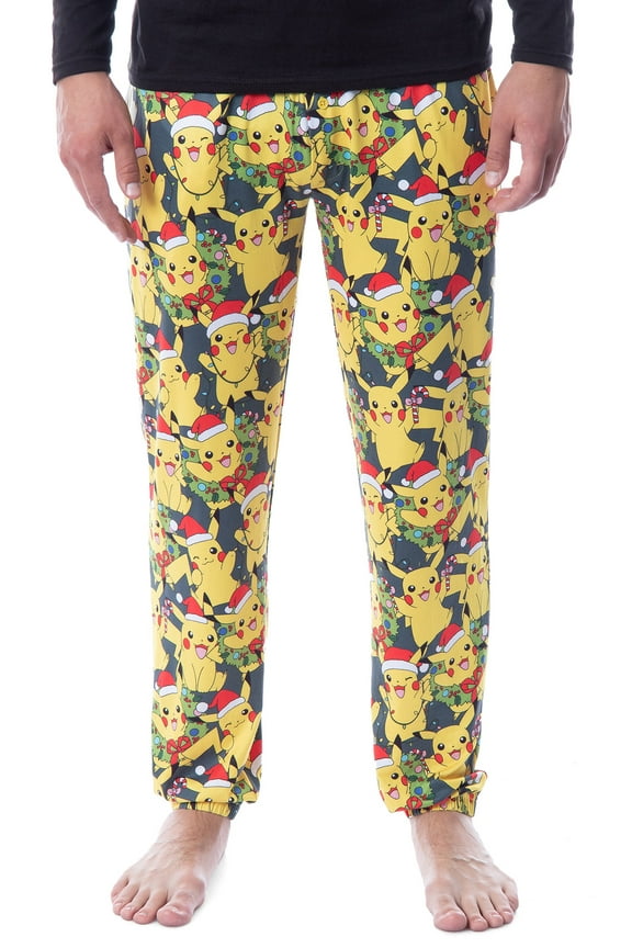 Pokemon Mens' Pikachu Christmas Santa Toss Print Sleep Pajama Jogger Pants