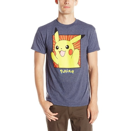 Pokemon Mens T-Shirt - Beaming Picachu Box Image (2X-Large, Navy Heather)