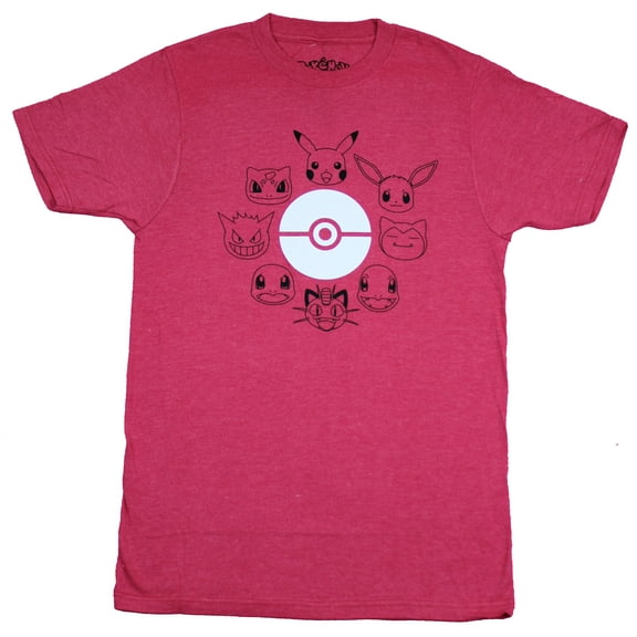 Pokemon Mens T-Shirt  - Powerful Character Heads Around Simple Pokeball (Small)