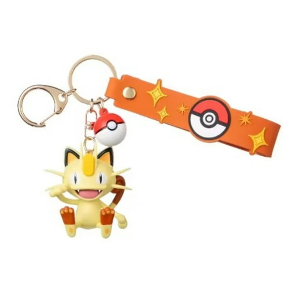 Meowth Figure Keychain with Pokeball Charm & Strap, approx 2" Collectible - 1 x Meowth