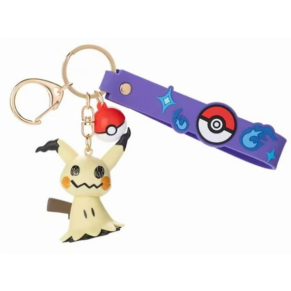 Pokemon Mimikyu Figure Keychain with Pokeball Charm & Strap, approx 2" Collectible, 1 x Mimikyu