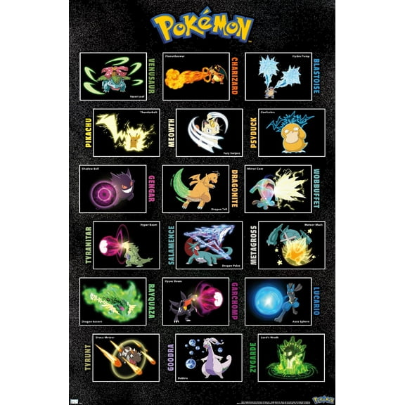 Pokemon - Moves Grid Wall Poster, 22.375" x 34"