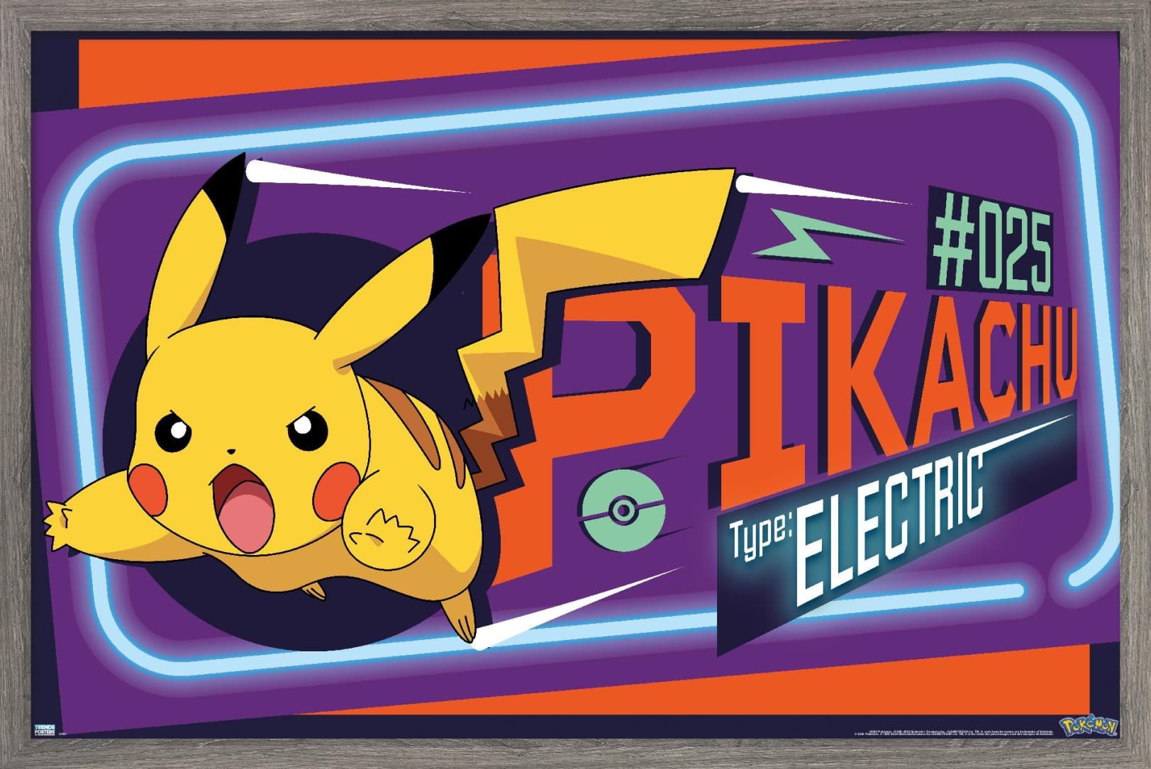 Pokemon - Neon Pikachu Wall Poster, 14.725" x 22.375", Framed