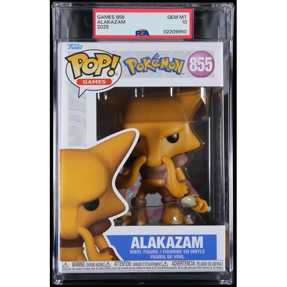 Pokemon, PSA Graded 10 GEM MINT, Alakazam Collectible Vinyl Figure #855, Fully Encapsulated Bundle with Compatible Funko Pop! PSA Hard Protector Case
