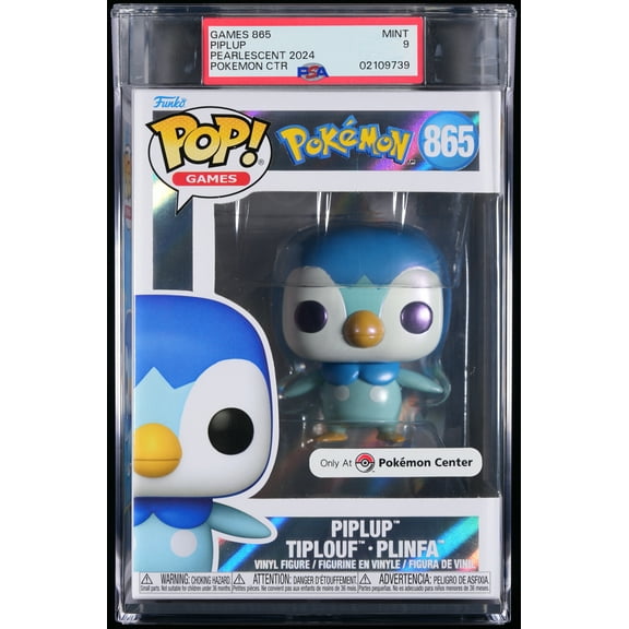 Pokemon, PSA Graded 9 MINT, Piplup Collectible Vinyl Figure #865, Fully Encapsulated Bundle with Compatible Funko Pop! PSA Hard Protector Case