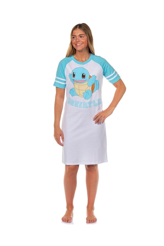 Pokemon Pajama Women's Varsity Raglan Sleep Shirt V-Neck Nightgown