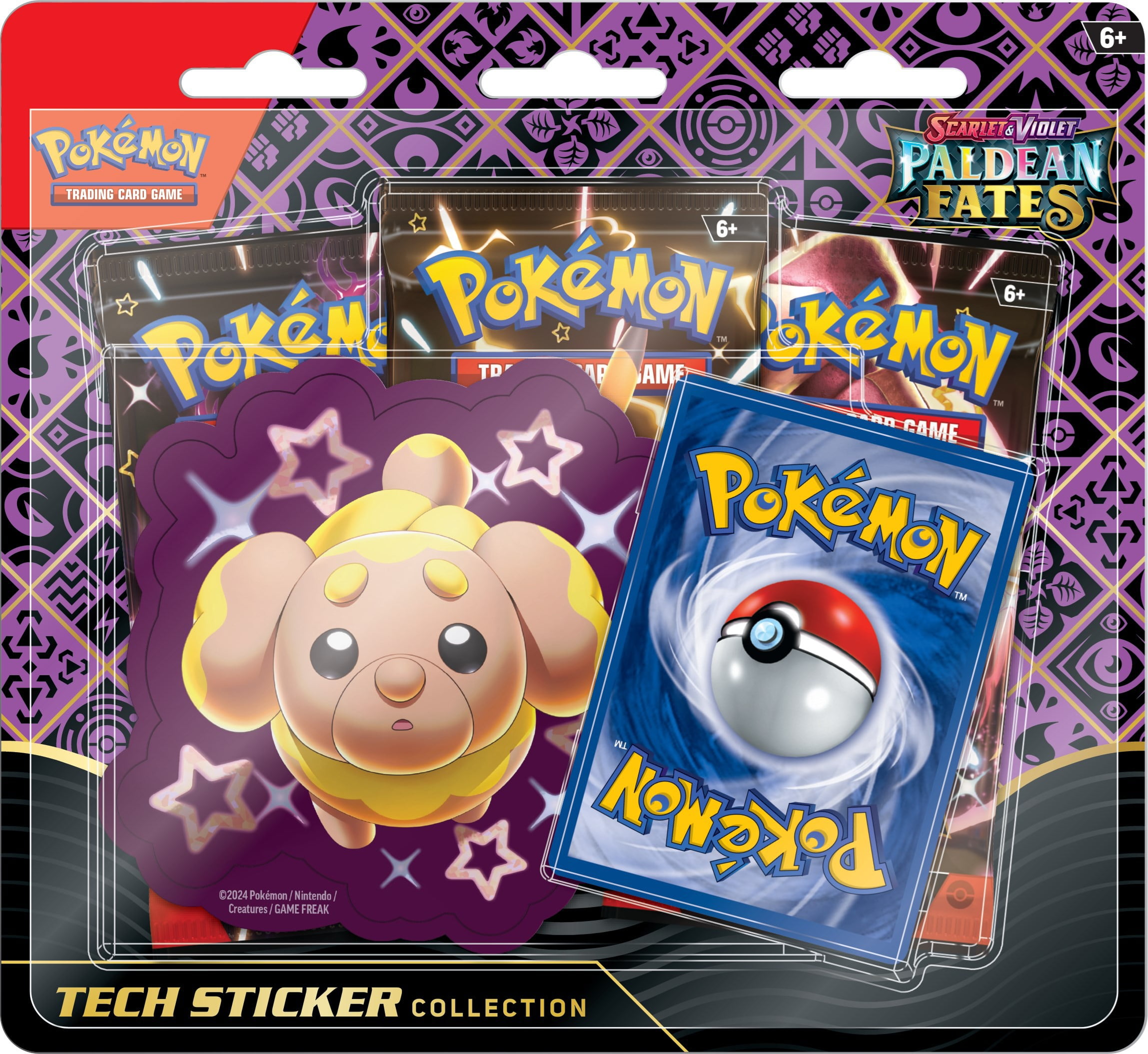 Pokemon Paldean Fates Fidough Tech Sticker Collection (3 Booster Packs, Shiny Promo Card & Sticker)