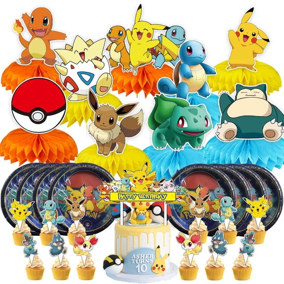Pokemon Party Supplies Decor Plates Fans Decorations Honeycomb Centerpieces Cake Toppers