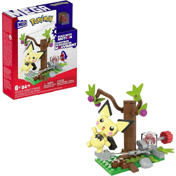 MEGA Pokmon Action Figure Building Toys Set, Pichu's Forest Forage with 84 Pieces, Motion and 1 Poseable and Buildable Character