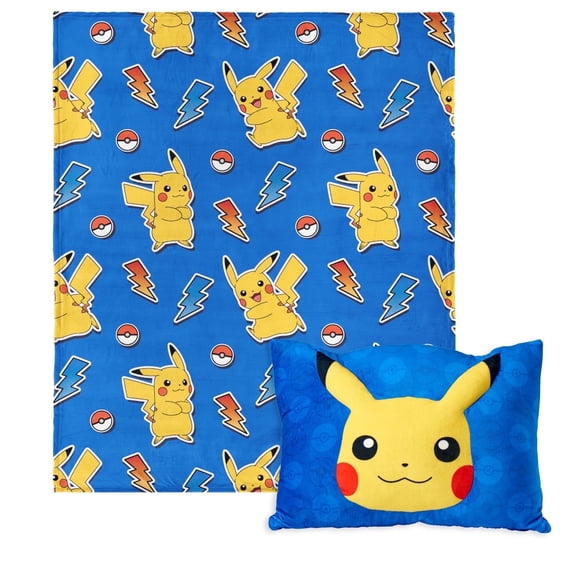 Pokemon Pika Pika Silk Touch Throw Blanket 50X60 inches with Plush Pocket Pillow 14X20 inches – Ultra Soft Plush Character Pillow for Kids