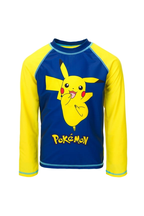 Pokemon Pikachu Big Boys Rash Guard Swim Shirt Little Kid to Big