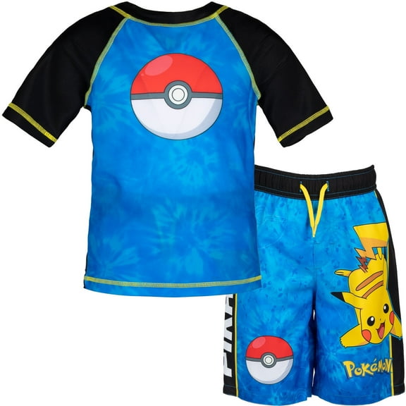 Pokemon Pikachu Big Boys Rash Guard and Swim Trunks Outfit Set Little Kid to Big Kid