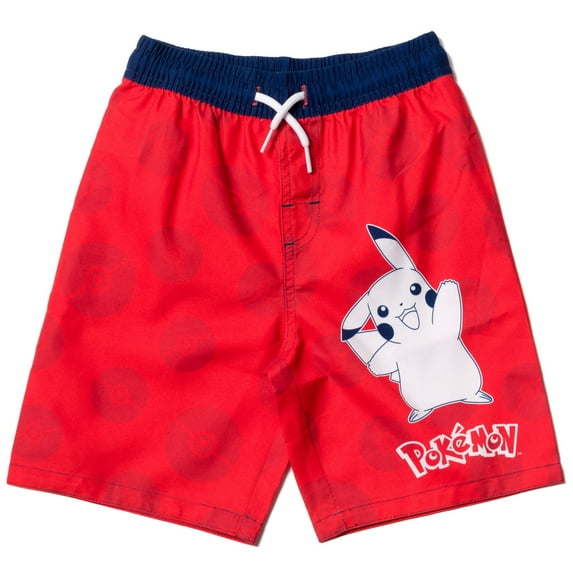 Pokemon Pikachu Big Boys Swim Trunks Bathing Suit Red 10-12