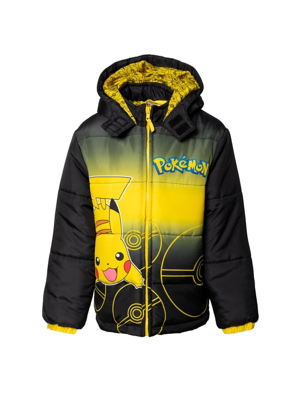 Pokemon Pikachu Big Boys Zip Up Winter Coat Puffer Jacket Toddler to Big Kid