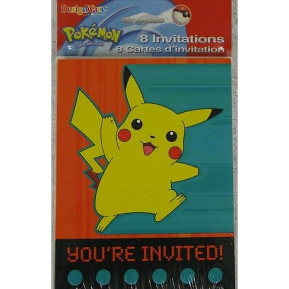 Pokemon Vintage Party Invitations (8ct) - Multicolor Printed Cards with Envelopes