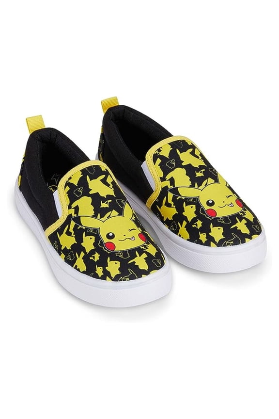 Pokemon Pikachu Boys Shoes, Printed Slip-on Canvas Pikachu Sneakers Black – 12