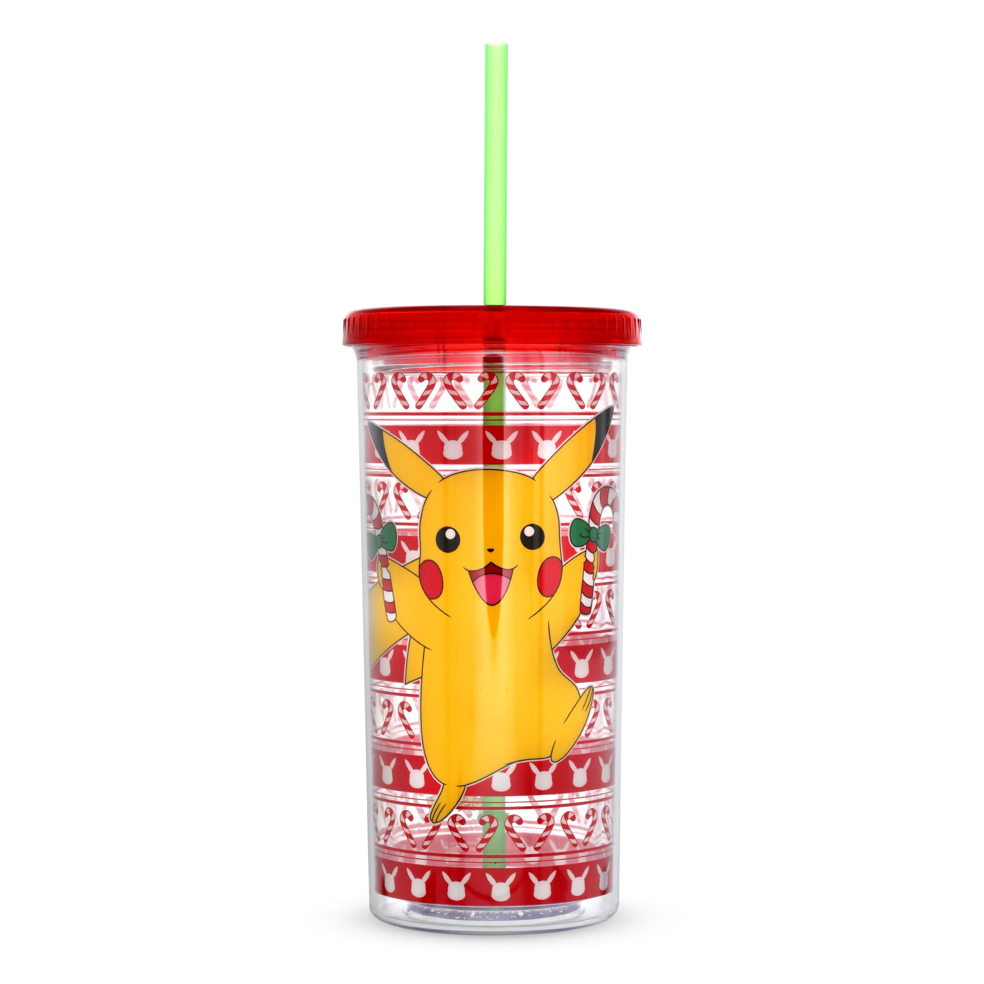 Pokemon Pikachu Candy Cane 20 oz Plastic Tall Cold Cup with Lid and