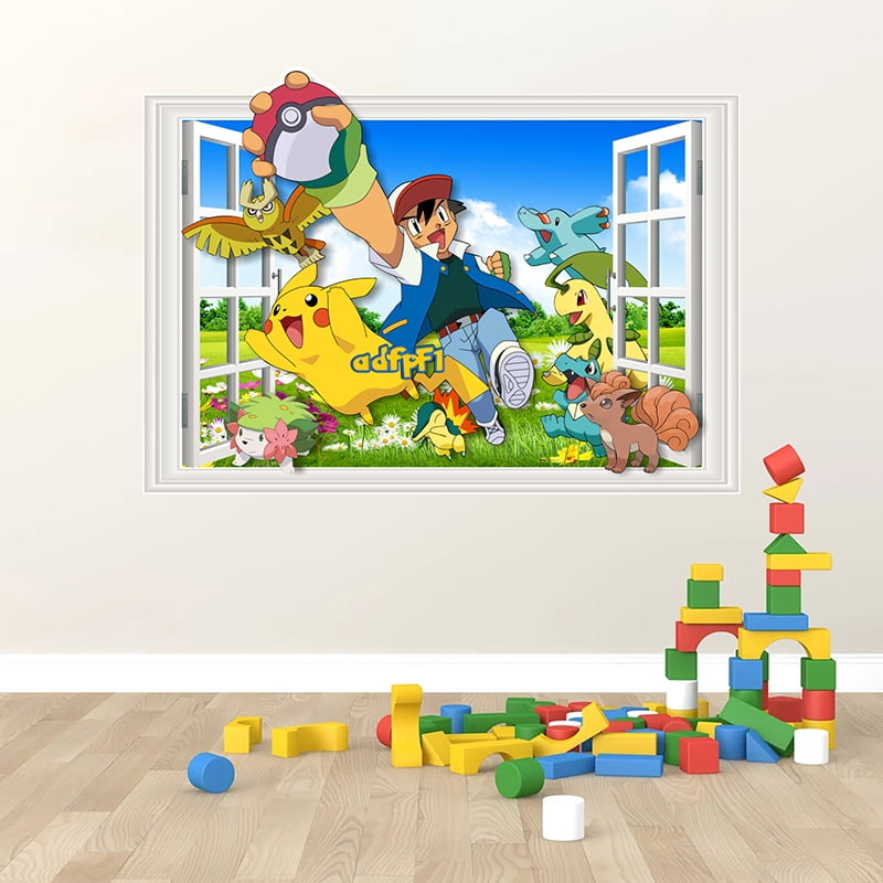 Pokemon Pikachu Cartoon Theme 3D Wall Decals,BedroomLiving Roomand Study Wall Background Decoration Stickers for Kids.