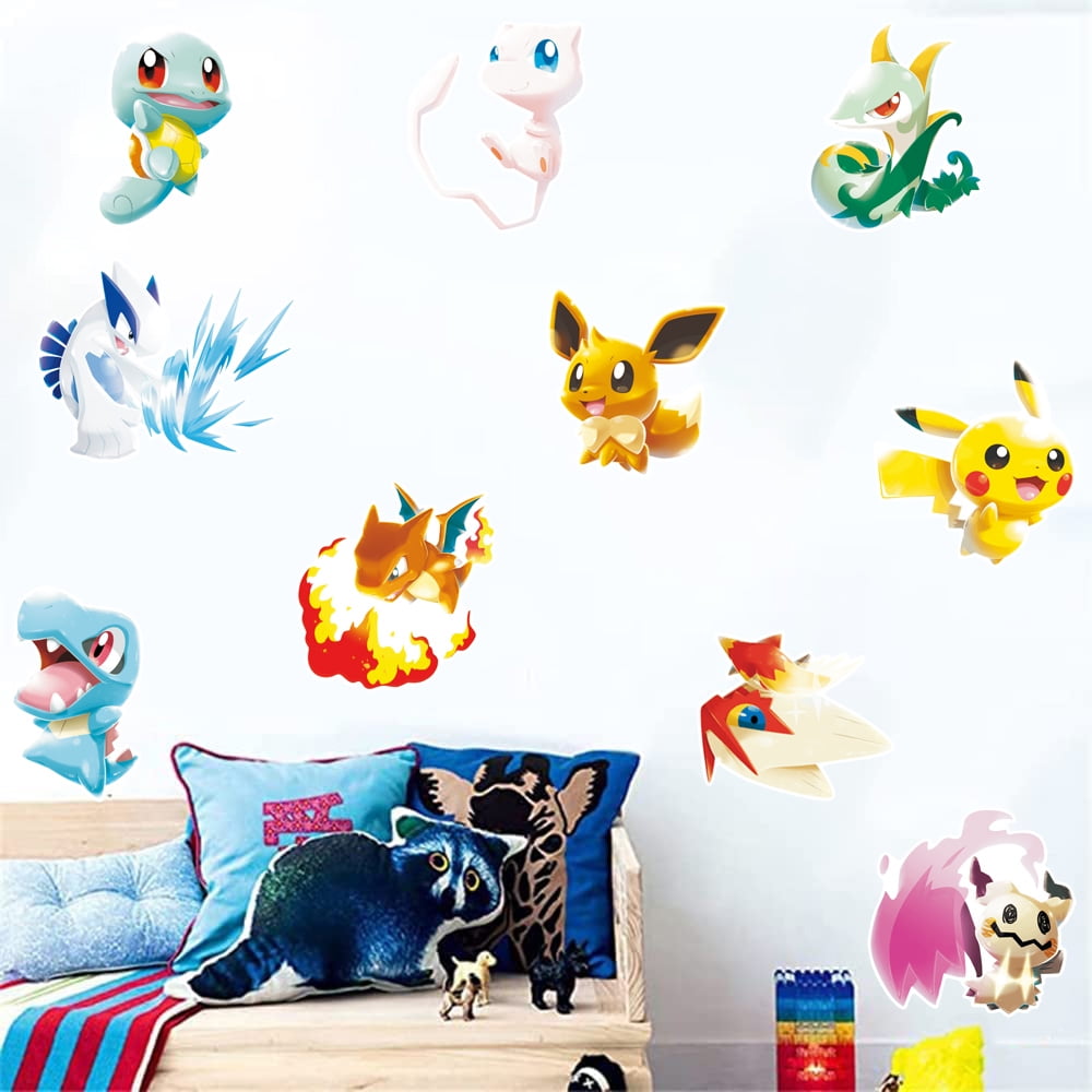 Pokemon Pikachu Cartoon Theme 3D Wall Decals,BedroomLiving Roomand Study Wall Background Decoration Stickers for Kids.