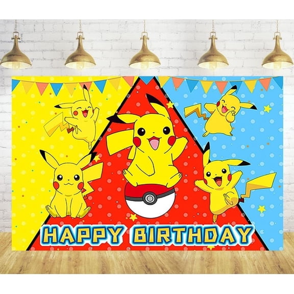 Pokemon Pikachu Cartoon Theme Birthday Flag Background Banner Children's Party Decoration supplies Photography Photo Prop 5.9x3.6ft