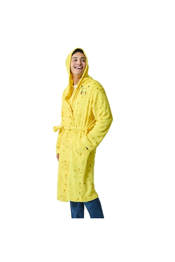 Pokemon Pikachu Character Patch Long Sleeve Yellow Men's Hooded Robe-XL