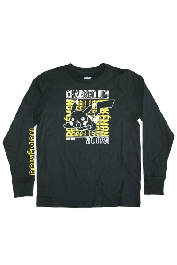 Pokemon Pikachu Charged Up! No. 025 Kanto Region Big Boy's Long Sleeve T-Shirt - Size Medium (10-12)