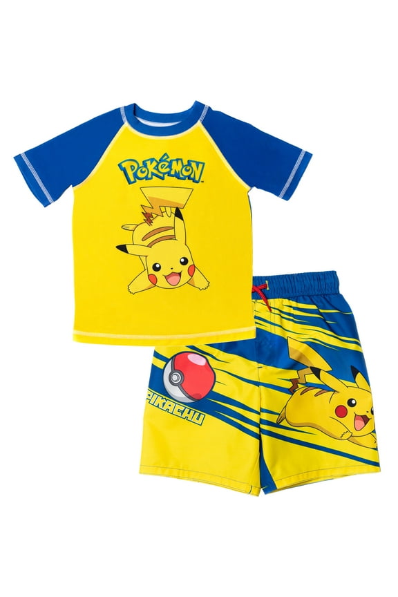 Pokemon Pikachu Charmander Bulbasaur Rash Guard and Swim Trunks Outfit Set Little Kid to Big Kid