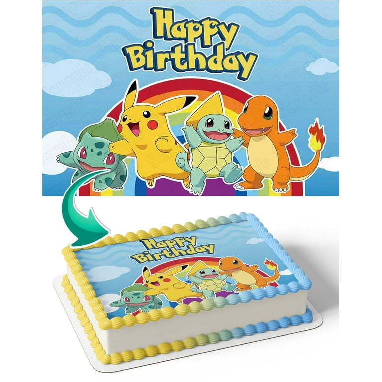 Pokemon Pikachu Charmander Bulbasaur Squirtle Edible Cake Image Topper  Birthday Photo Icing Fondant Decoration Print 1/4 Sheet 