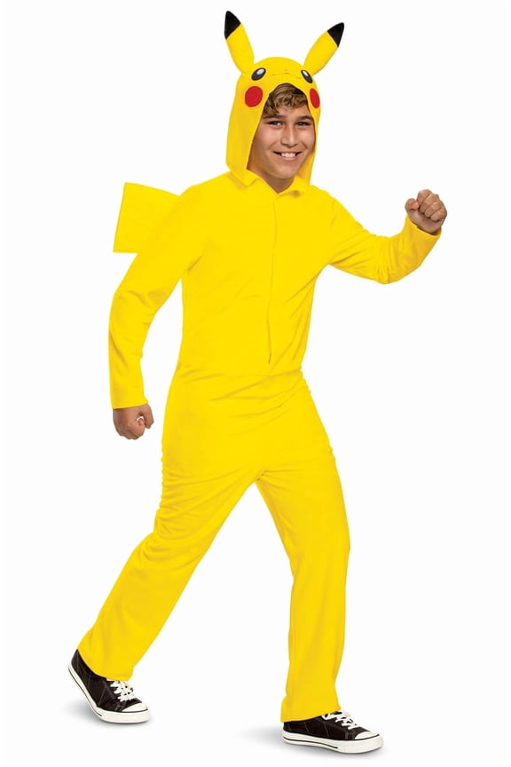 Child's Classic Pokemon Anime Pikachu Hooded Jumpsuit Costume XL 14-16