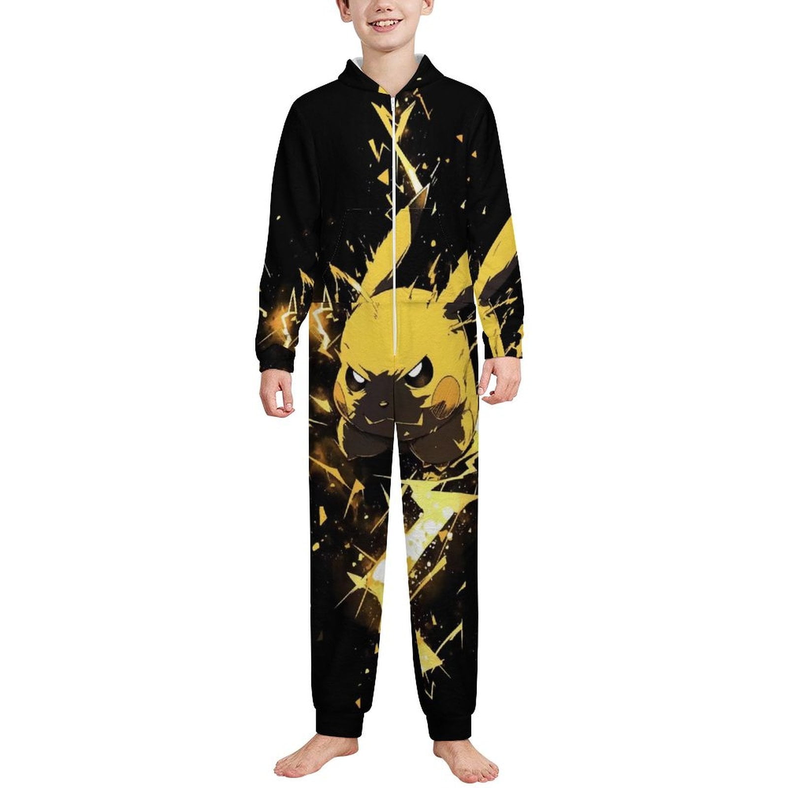 Pokemon Pikachu Children's hooded one-piece zip-up pajamas 12-13Y