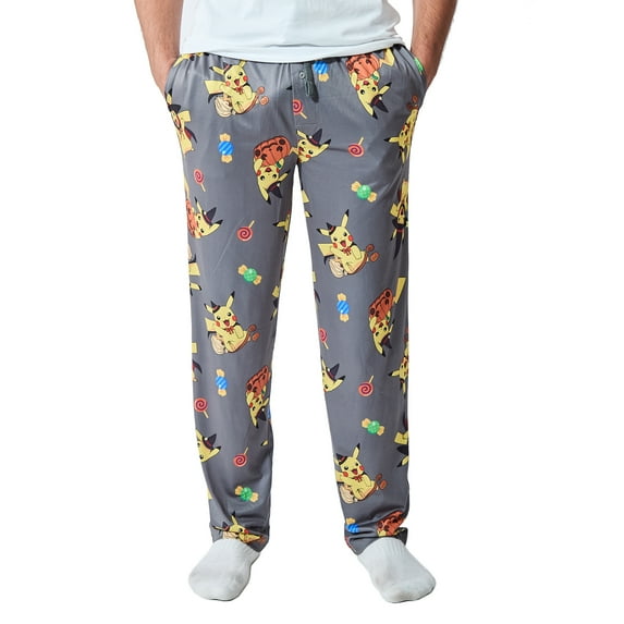 Pokemon Pikachu Costumes Men's Gray Sleep Pajama Pants-Large