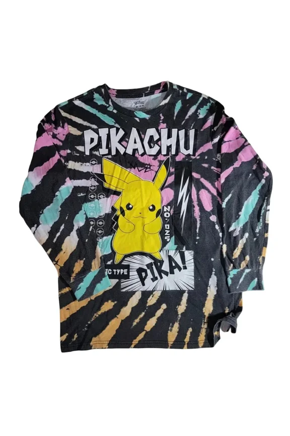 Pokemon Pikachu Electric Type Men's Long Sleeve Tie Dye T-Shirt (Medium)