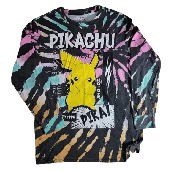 Pokemon Pikachu Electric Type Men's Long Sleeve Tie Dye T-Shirt (Small)