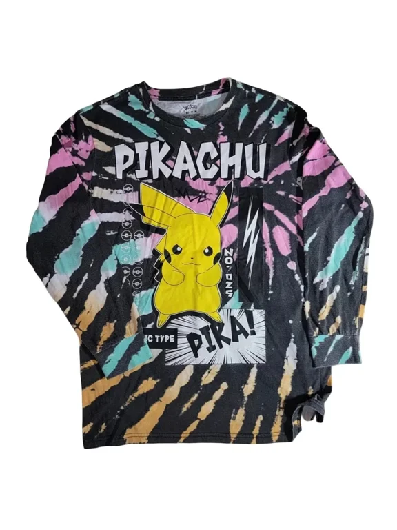 Pokemon Pikachu Electric Type Men's Long Sleeve Tie Dye T-Shirt (Small)