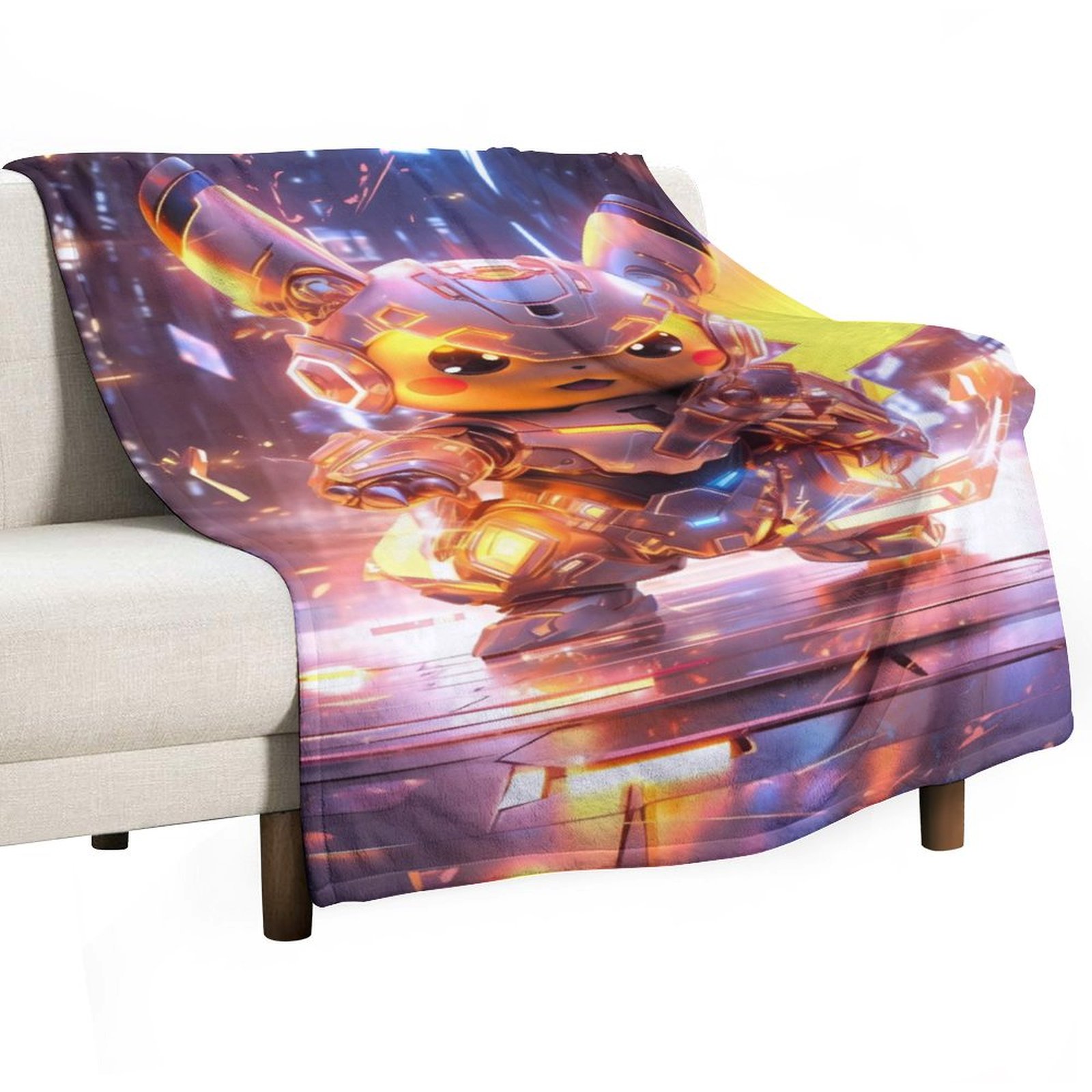 Pokemon Pikachu Electro Shock Silk Touch Sherpa Throw Blanket, Yellow,blue,40 in x 60 in