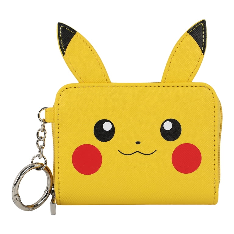 Pokemon Pikachu Kids' Mini Wallet with Keychain, Yellow Zip Around