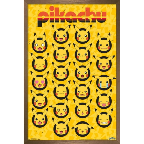 Pokemon - Pikachu Faces Wall Poster, 14.725" x 22.375", Framed