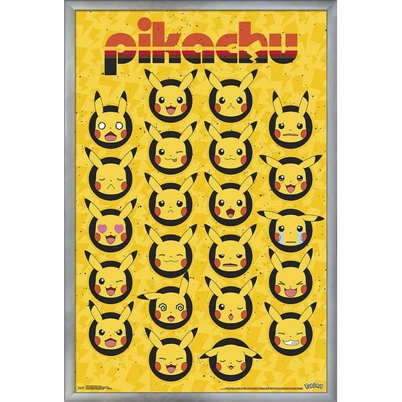 Pokemon - Pikachu Faces Wall Poster, 22.375" x 34", Framed