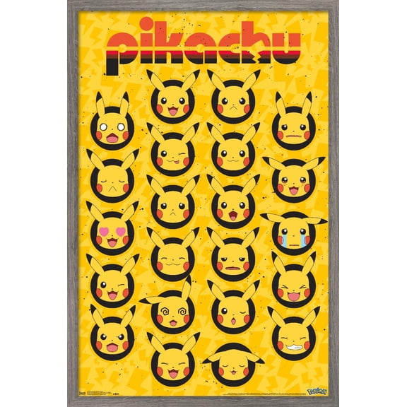 Pokemon - Pikachu Faces Wall Poster, 22.375" x 34", Framed
