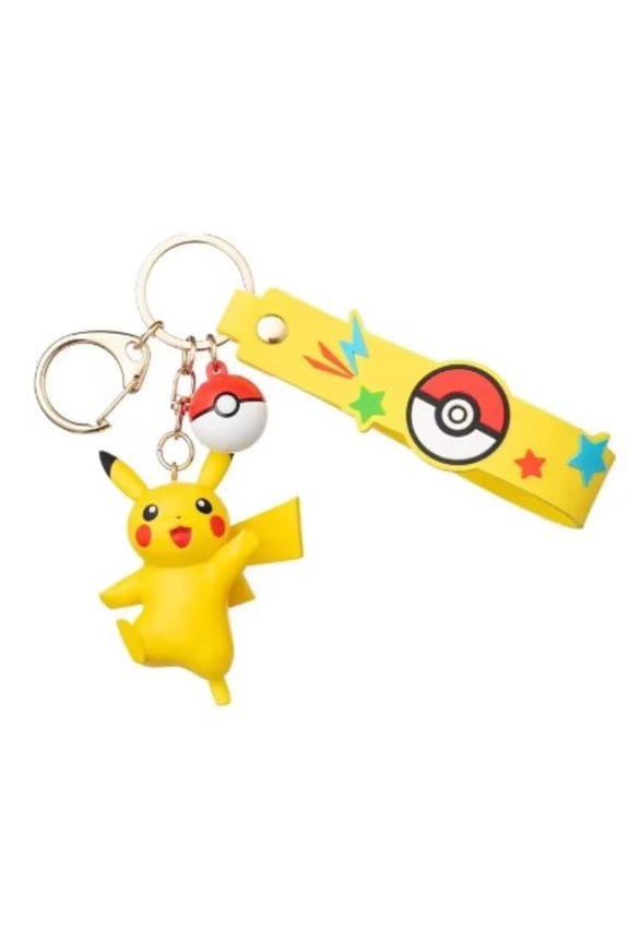 Pokemon Pikachu Figure Keychain with Pokeball Charm & Strap, approx 2" Collectible x 1 Pikachu