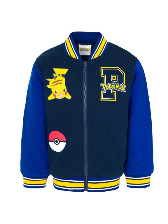 Pokemon Pikachu French Terry Varsity Zip Up Bomber Jacket Little Kid to Big Kid