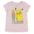 thumbnail image 1 of Pokemon Pikachu Girl's Shirt Kanji Short Sleeve Crewneck T-Shirt For Kids, 1 of 3