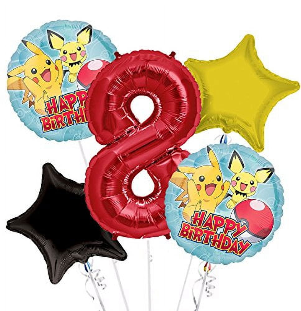 Viva Party Pokemon Pikachu Happy Birthday Balloon Bouquet 8th Birthday 5 Pcs - Party Supplies