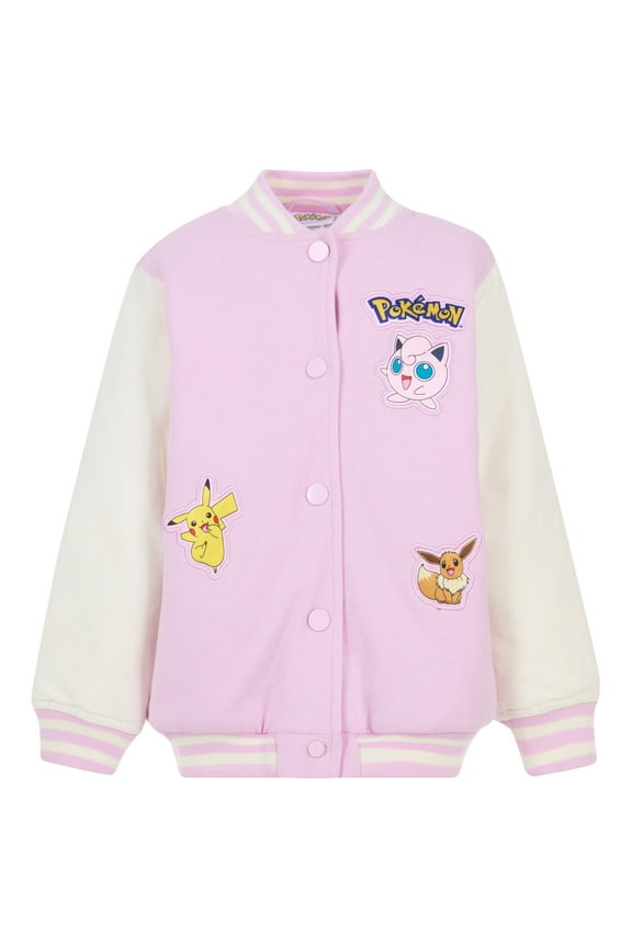 Pokemon Pikachu Jigglypuff French Terry Varsity Bomber Jacket Little Kid to Big Kid