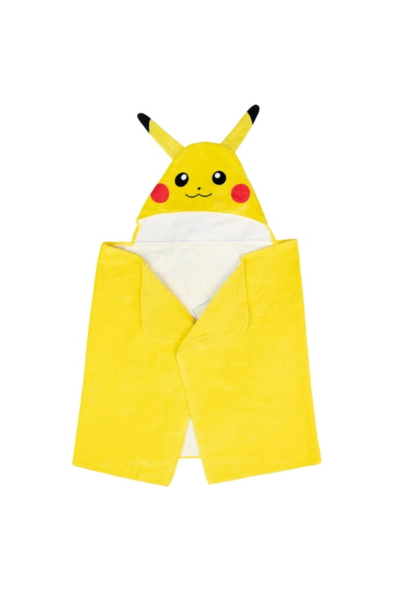 Pokemon Kids Pikachu Bath Hooded Towel, Cotton, Yellow