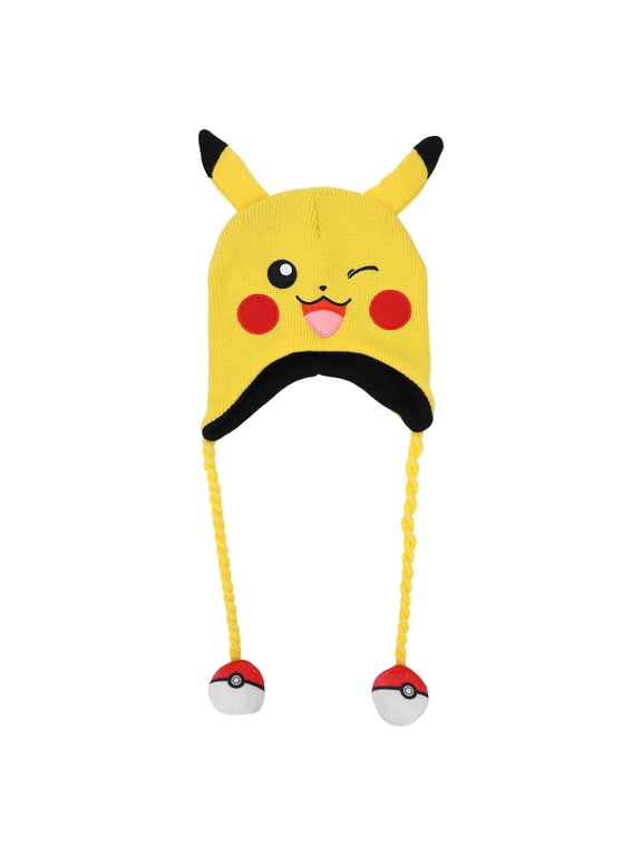 Pokemon Pikachu Laplander Hat With Fleece Pokeball Tassels
