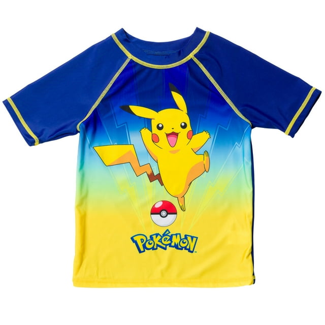 Pokemon Pikachu Little Boys Rash Guard Swim Shirt Little Kid to Big